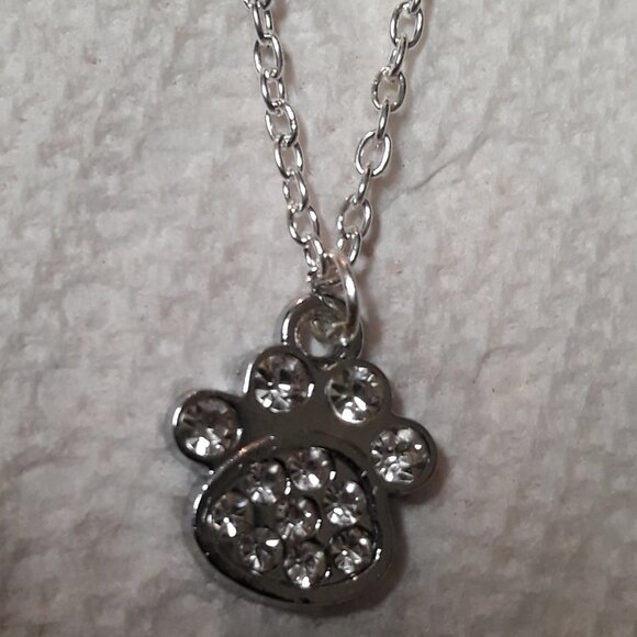 Crystal Paw Print Dangle Earrings Cat Dog Rhinestones Silver Pierced NEW - Picture 7 of 12